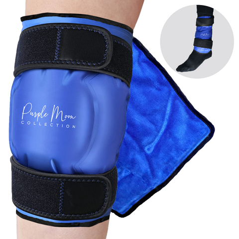 Purple Moon Knee Ice Pack Gel Wrap for Injuries 32x26cm Black