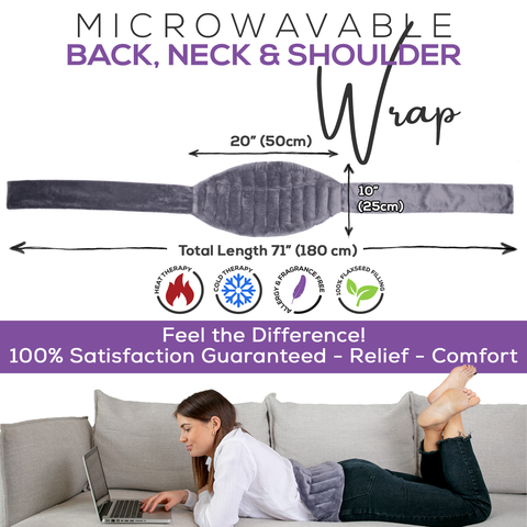 XL Microwavable Heat Pack - Microwave Back, Neck & Shoulder Wrap 25x50cm (GREY)