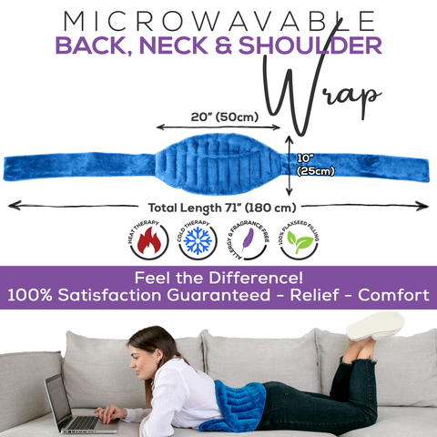 XL Microwavable Heat Pack - Microwave Back, Neck & Shoulder Wrap 25x50cm (BLUE)